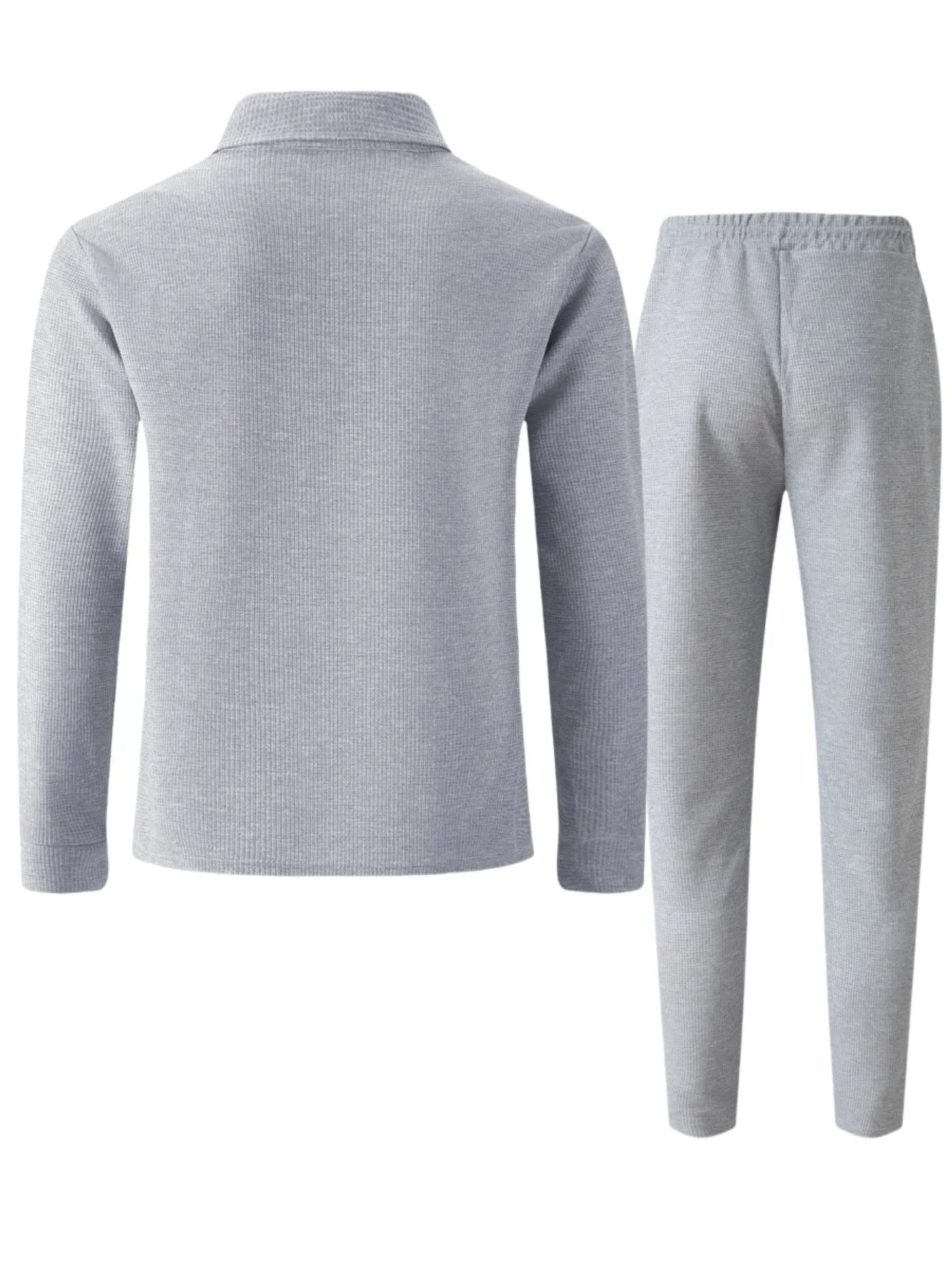 2025 Autumn New Style Waffle Pure Color Collar Pocket Long Sleeve Long Pants Casual Set