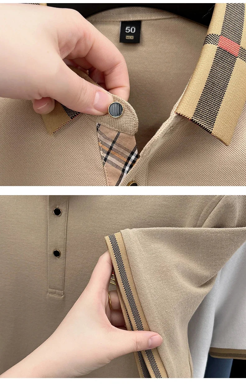 2026 High-end Letter B Printed Summer Men's Color Blocked Lapel Short Sleeved Polo Shirt Versatile Tshirt for Business Commuting