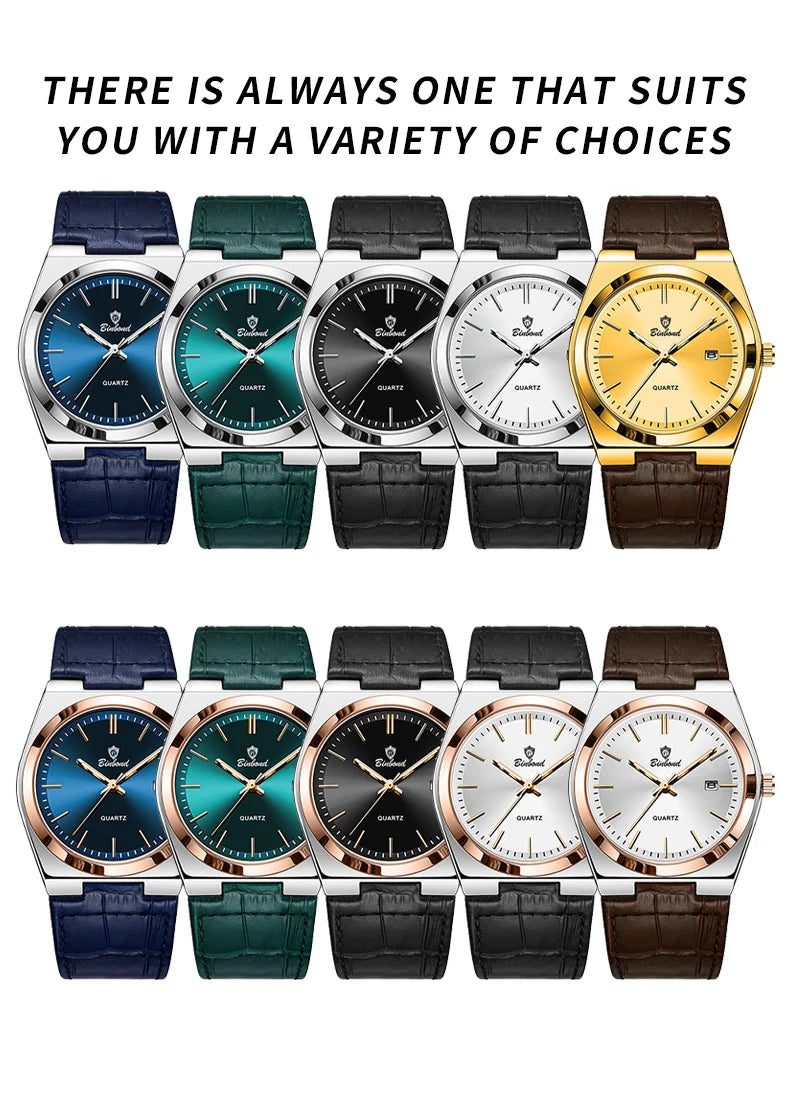 BINBOND Luxury Quartz Wristwatches Luminous Waterproof Auto Date Men's Watch Business Sport Fashion Casual Reloj Leather Clock