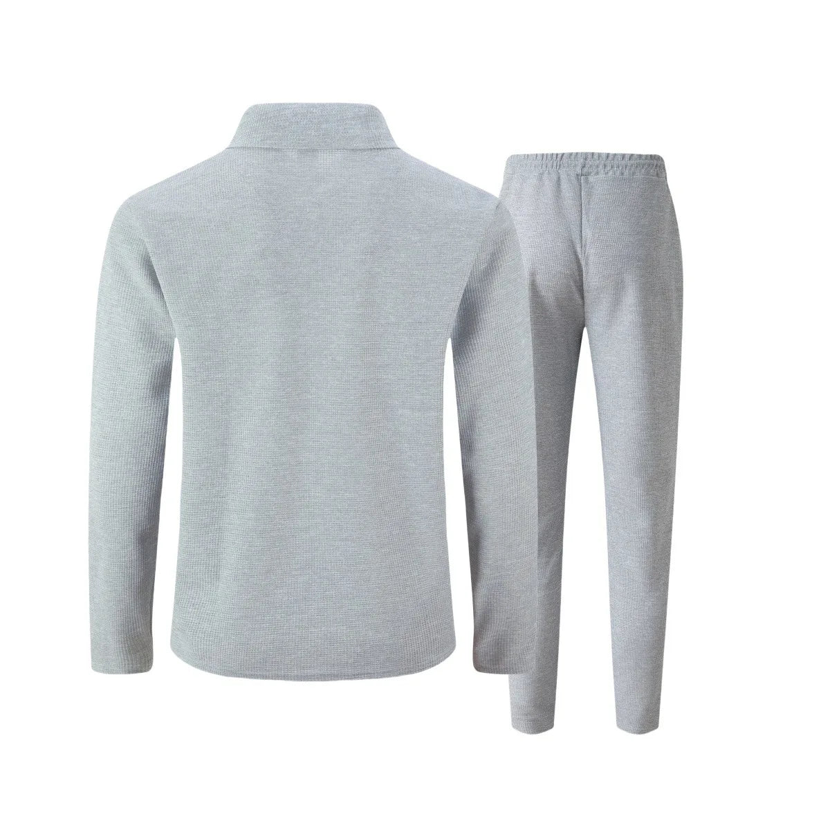 Men's two-piece casual suit, waffle texture jacket and trousers set, plain color casual street style winter and autumn outfit