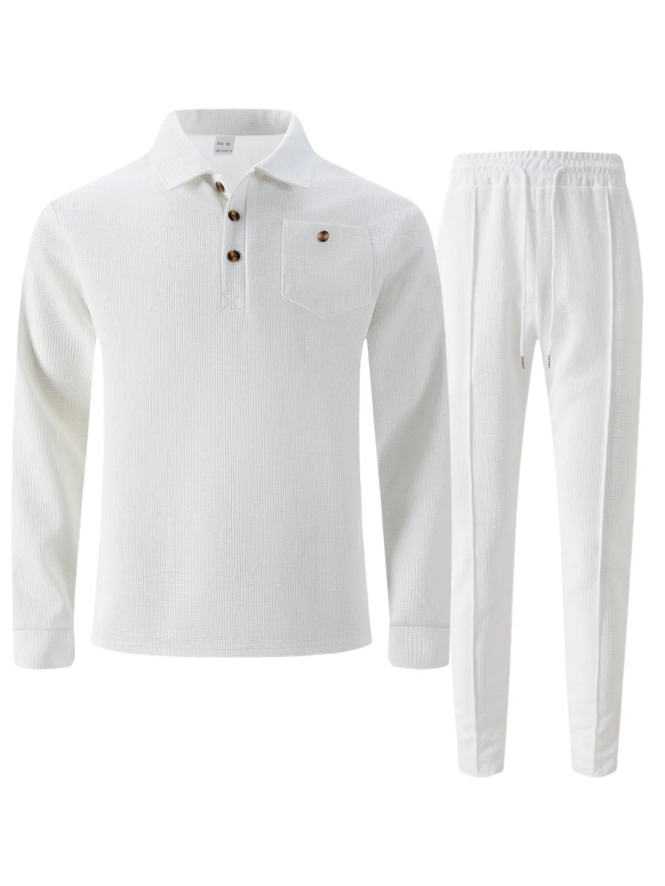 2025 Autumn New Style Waffle Pure Color Collar Pocket Long Sleeve Long Pants Casual Set