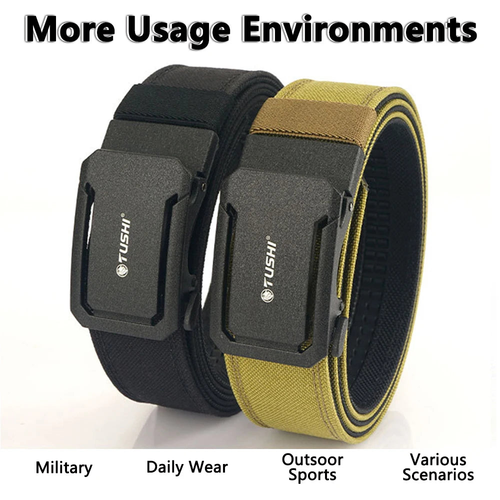 TUSHI Military Tactical Belt for Men Sturdy Nylon Metal Automatic Buckle Police Duty Belt Outdoor Girdle IPSC Sports Accessories