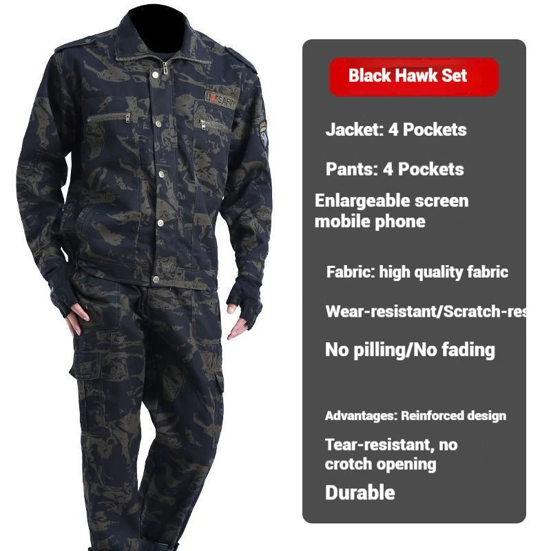Mens Camouflage Clothing Set Wear Resistant Breathable Military Training Uniform Outdoor Fitness Suit