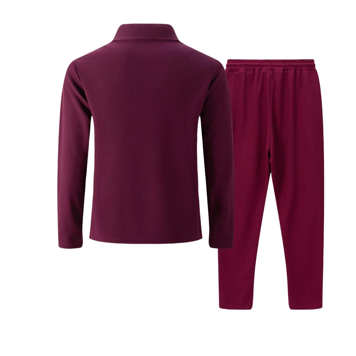 2025 Autumn New Style Waffle Pure Color Collar Pocket Long Sleeve Long Pants Casual Set