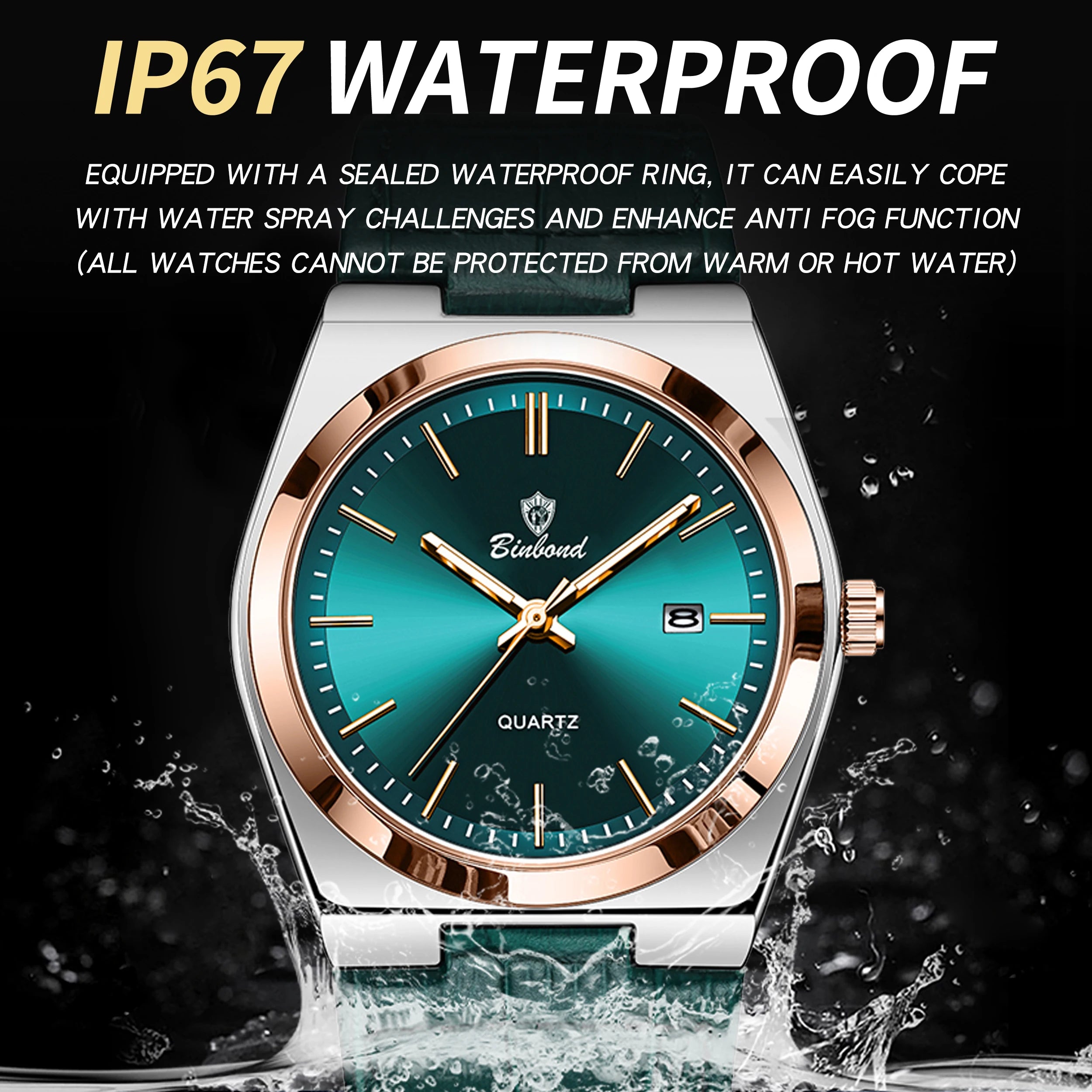 BINBOND Luxury Quartz Wristwatches Luminous Waterproof Auto Date Men's Watch Business Sport Fashion Casual Reloj Leather Clock