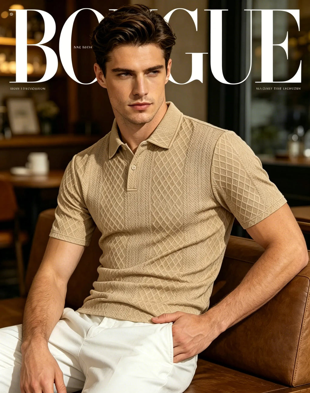 Men's Diamond Jacquard Knit Polo Shirt Breathable Quick Dry Casual Business Short Sleeve Top for Men