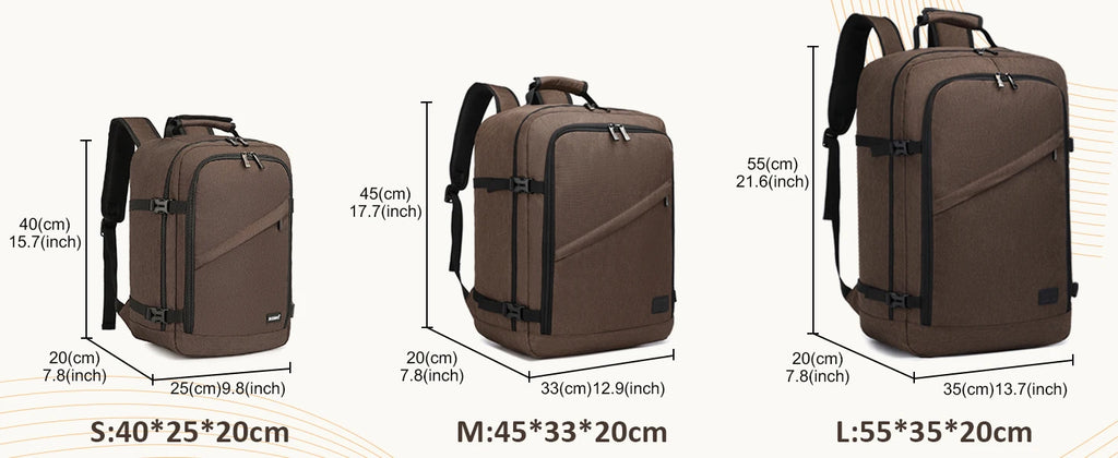 S/M/L Kono Cabin bag-Minimalist, Lightweight, Compatible with Ryanair hand luggage, Travel Backpack, 20L-38L