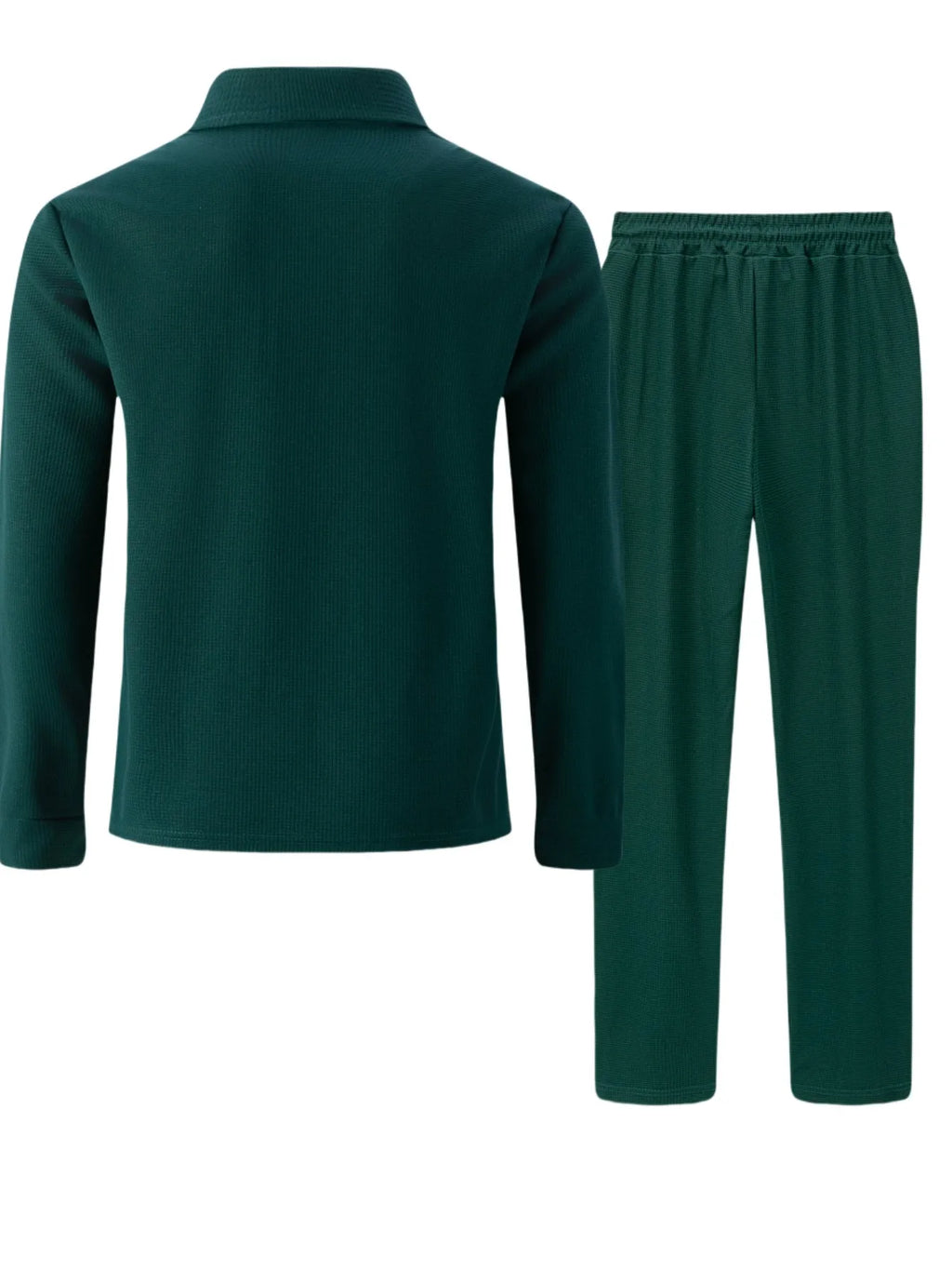 2025 Autumn New Style Waffle Pure Color Collar Pocket Long Sleeve Long Pants Casual Set