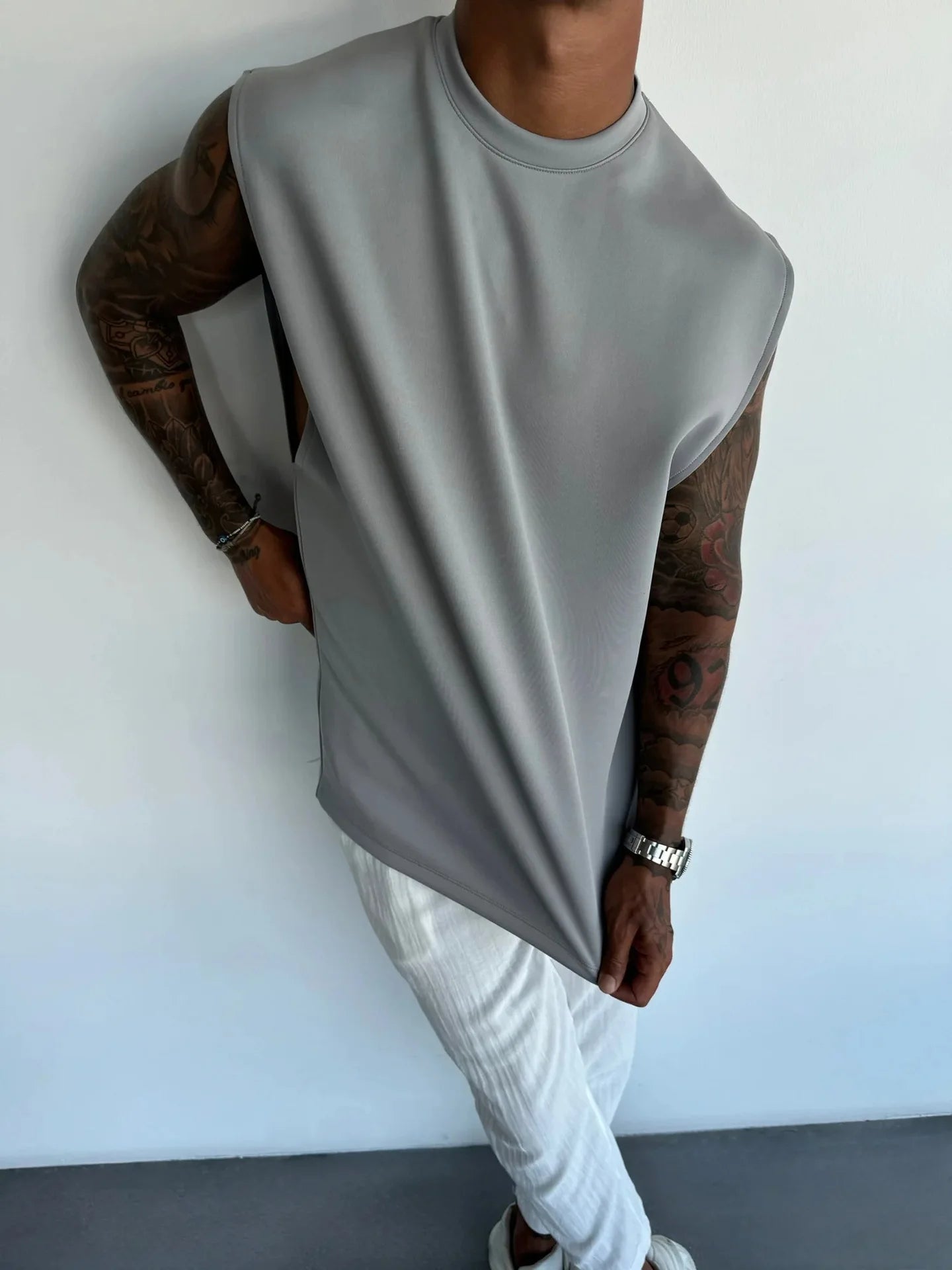 Breathable Sleeveless Summer New Men's Fitness Suit T-shirt Loose Sports Pants European and American Training Suit Two-piece Set