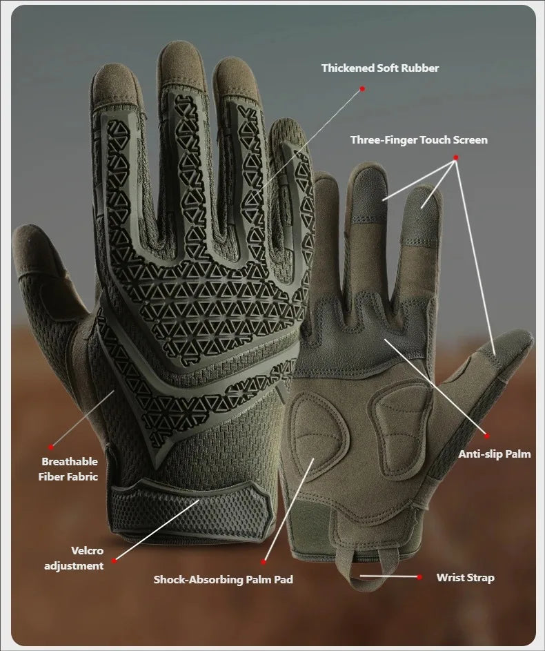 CHRLCK Men Anti-Scratch Cycling Tactics Gloves Wear-resistant Full Finger Hiking Gloves Summer Non-Slip Camping Training Gloves