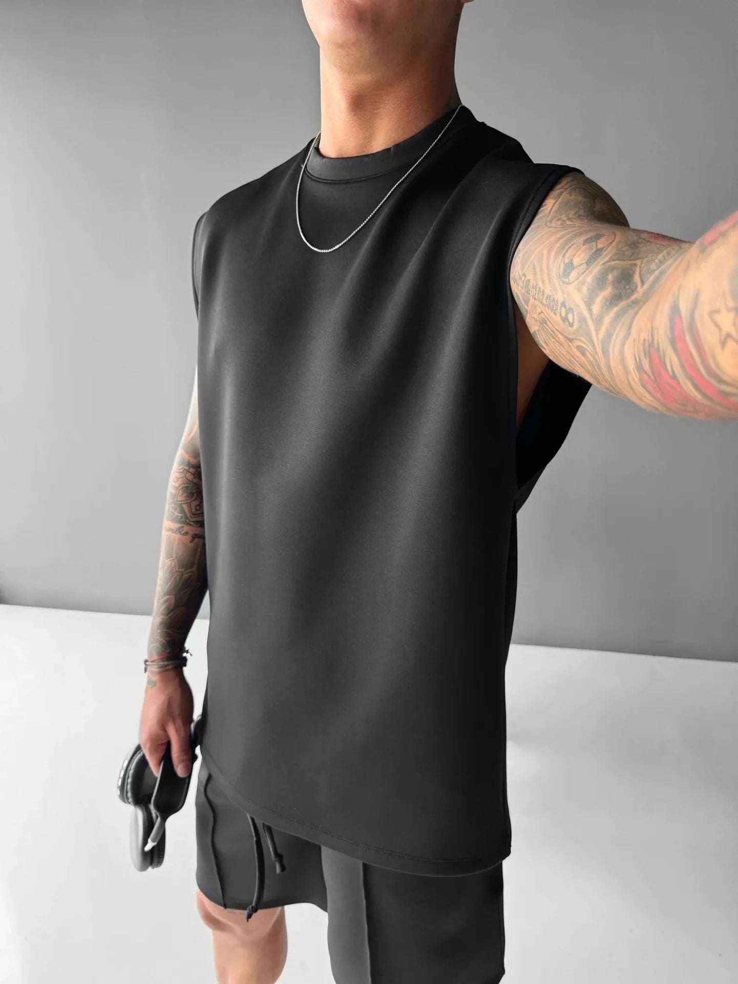 Breathable Sleeveless Summer New Men's Fitness Suit T-shirt Loose Sports Pants European and American Training Suit Two-piece Set