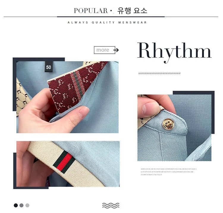 Personality letter jacquard lapel short sleeve T-shirt men high-end brand Little Bee embroidery fashion trend summer polo shirt