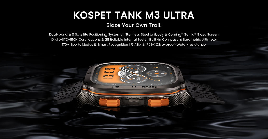 2025 KOSPET TANK M3 Ultra GPS Smart Watch for Men Stainless Steel 50M IP69K Waterproof 24/7 Health Monitor for Android iOS