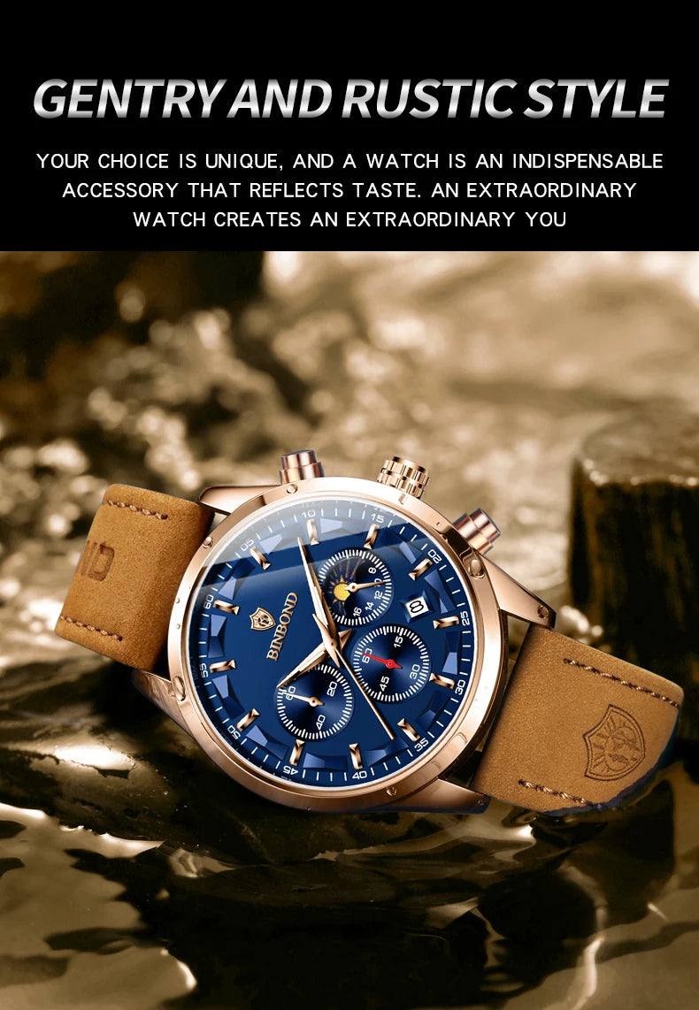 BINBOND  luminous waterproof accurate sturdy luxury quartz wristwatches for men chronograph auto date men's watch casual reloj
