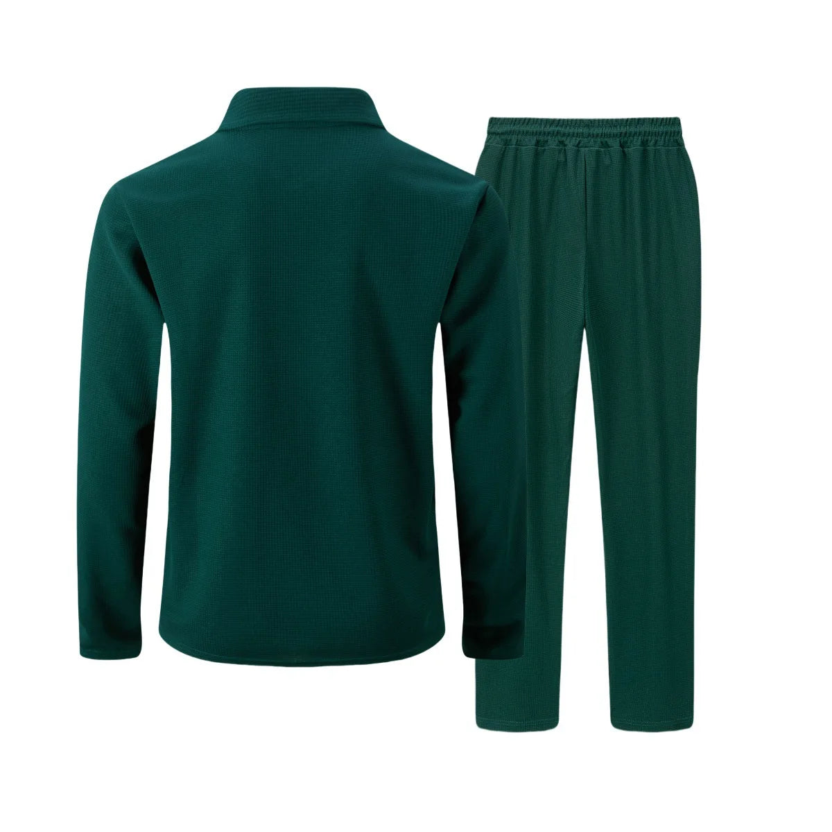 Men's two-piece casual suit, waffle texture jacket and trousers set, plain color casual street style winter and autumn outfit