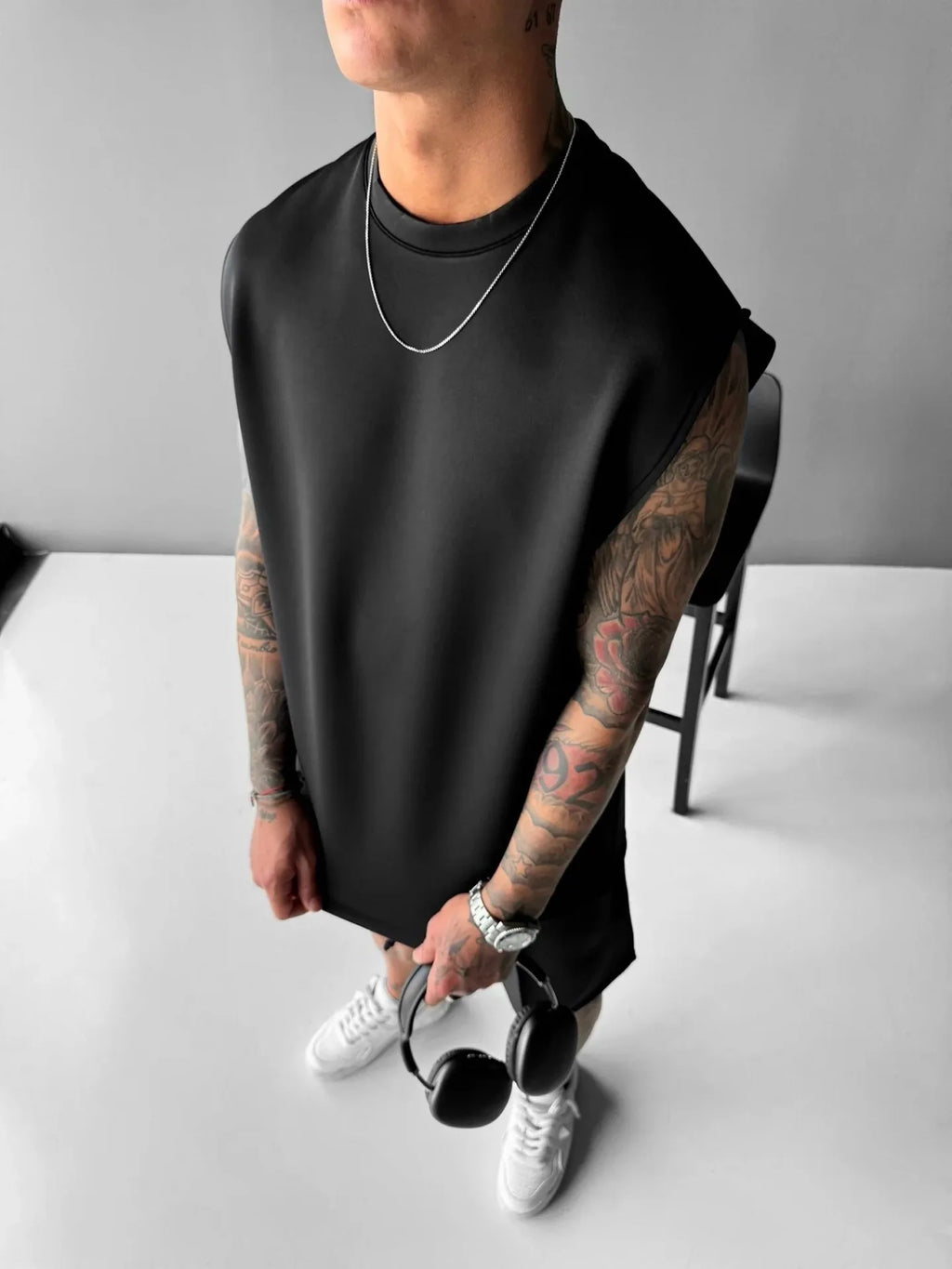 Breathable Sleeveless Summer New Men's Fitness Suit T-shirt Loose Sports Pants European and American Training Suit Two-piece Set
