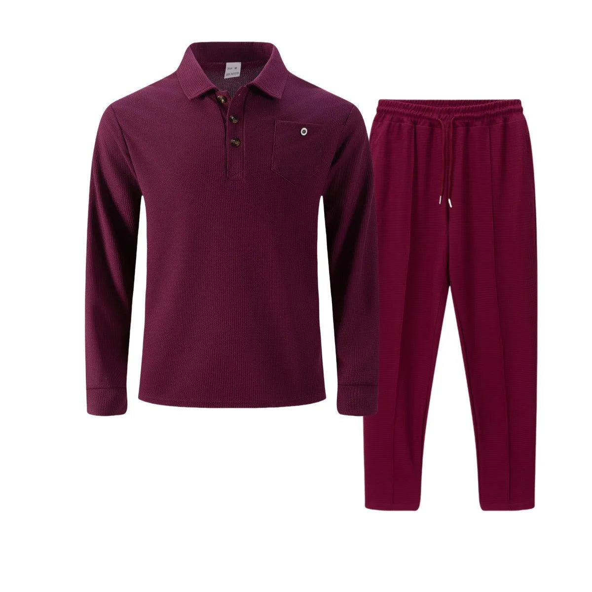 2025 Autumn New Style Waffle Pure Color Collar Pocket Long Sleeve Long Pants Casual Set