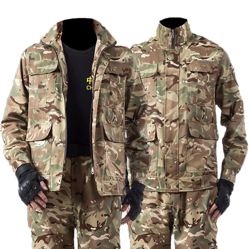Mens Camouflage Clothing Set Wear Resistant Breathable Military Training Uniform Outdoor Fitness Suit