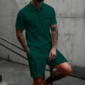 2026 New Men's Waffle Knit Double Pocket Polo Two-Piece Set S-3XL