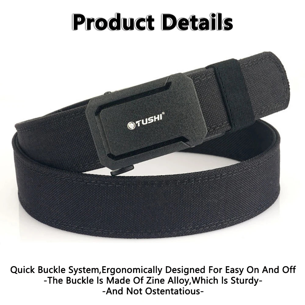 TUSHI Military Tactical Belt for Men Sturdy Nylon Metal Automatic Buckle Police Duty Belt Outdoor Girdle IPSC Sports Accessories