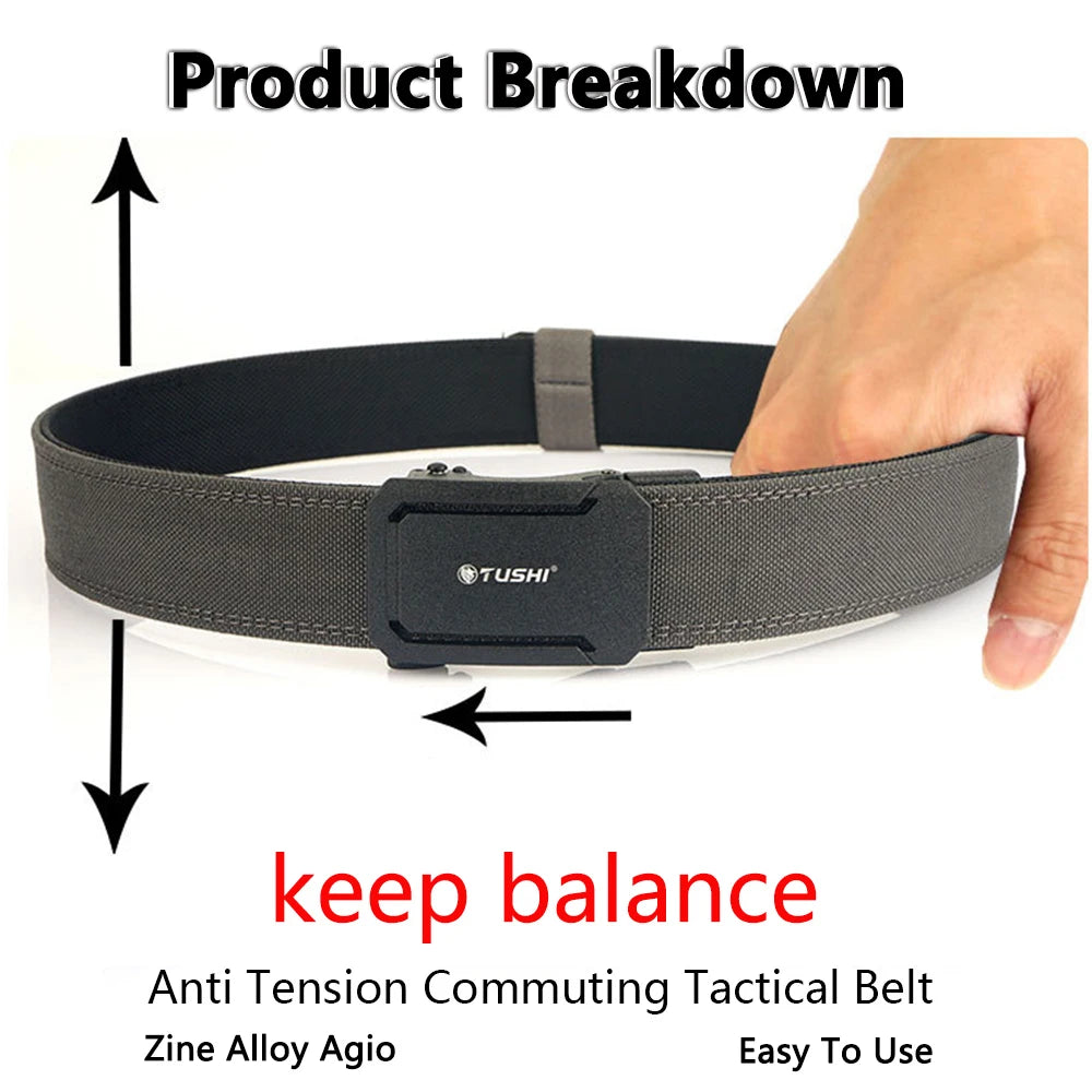 TUSHI Military Tactical Belt for Men Sturdy Nylon Metal Automatic Buckle Police Duty Belt Outdoor Girdle IPSC Sports Accessories