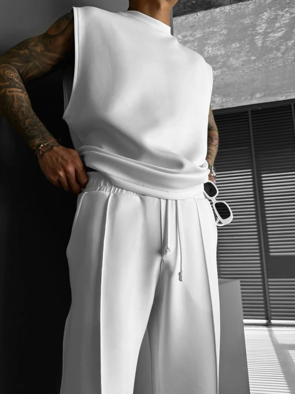 Breathable Sleeveless Summer New Men's Fitness Suit T-shirt Loose Sports Pants European and American Training Suit Two-piece Set
