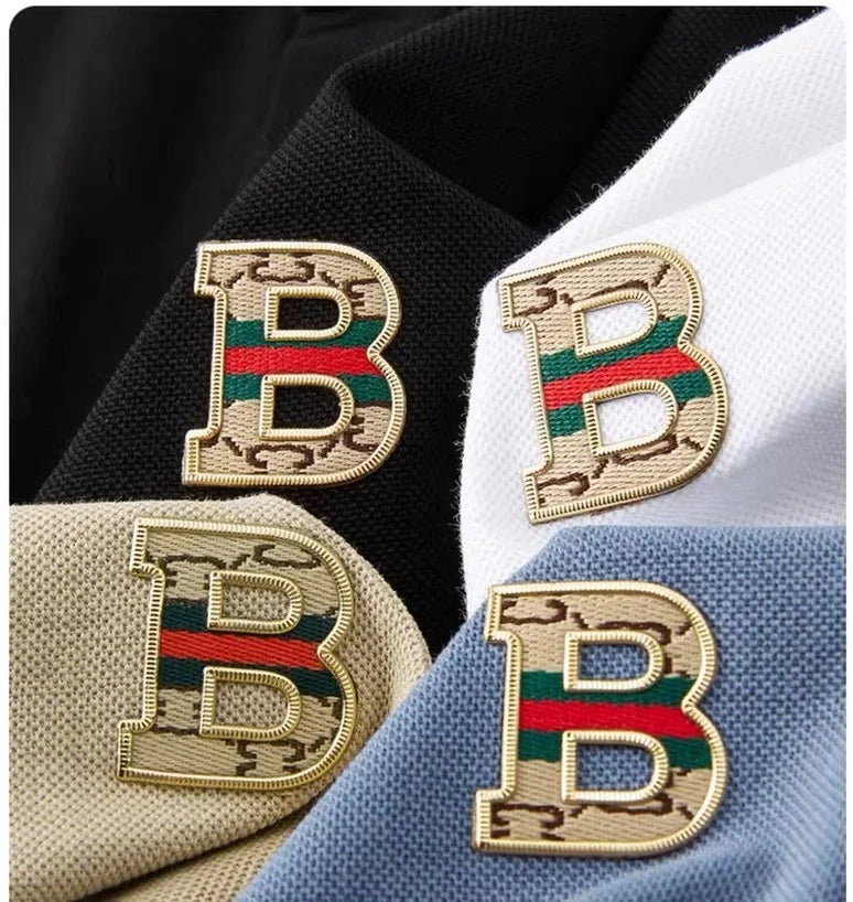 2026 High-end Letter B Printed Summer Men's Color Blocked Lapel Short Sleeved Polo Shirt Versatile Tshirt for Business Commuting