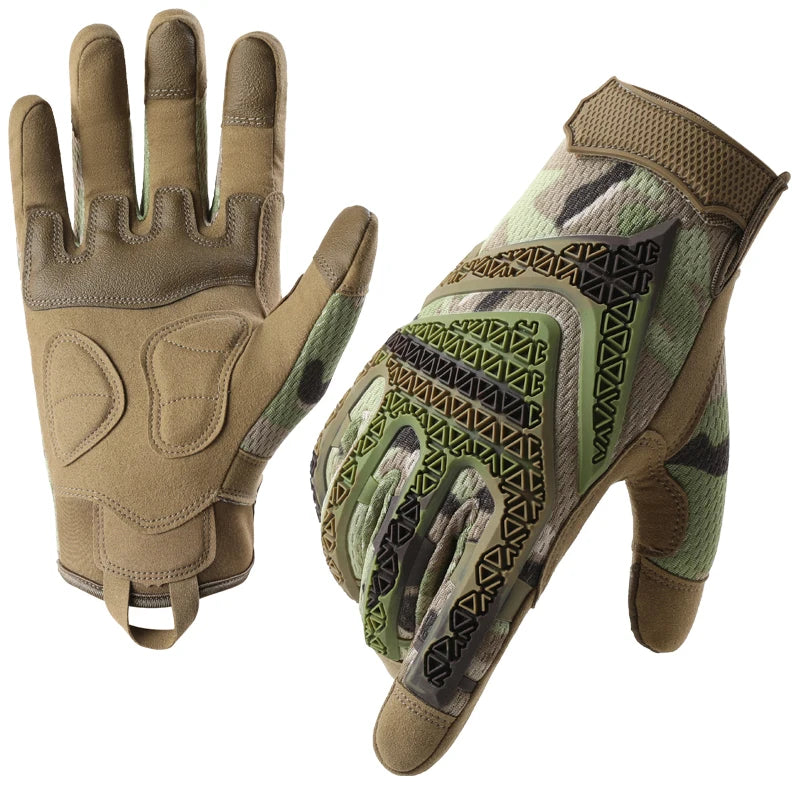 CHRLCK Men Anti-Scratch Cycling Tactics Gloves Wear-resistant Full Finger Hiking Gloves Summer Non-Slip Camping Training Gloves