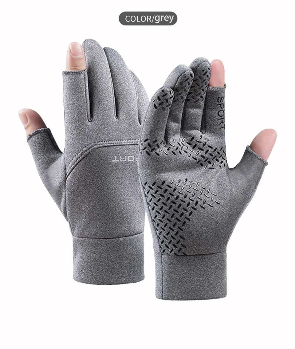 Winter Fishing Men's Gloves Women Cycling Warm Anti-Slip Gloves for Fishing Sports Touch Screen Two Fingers Cut Outdoor Angling