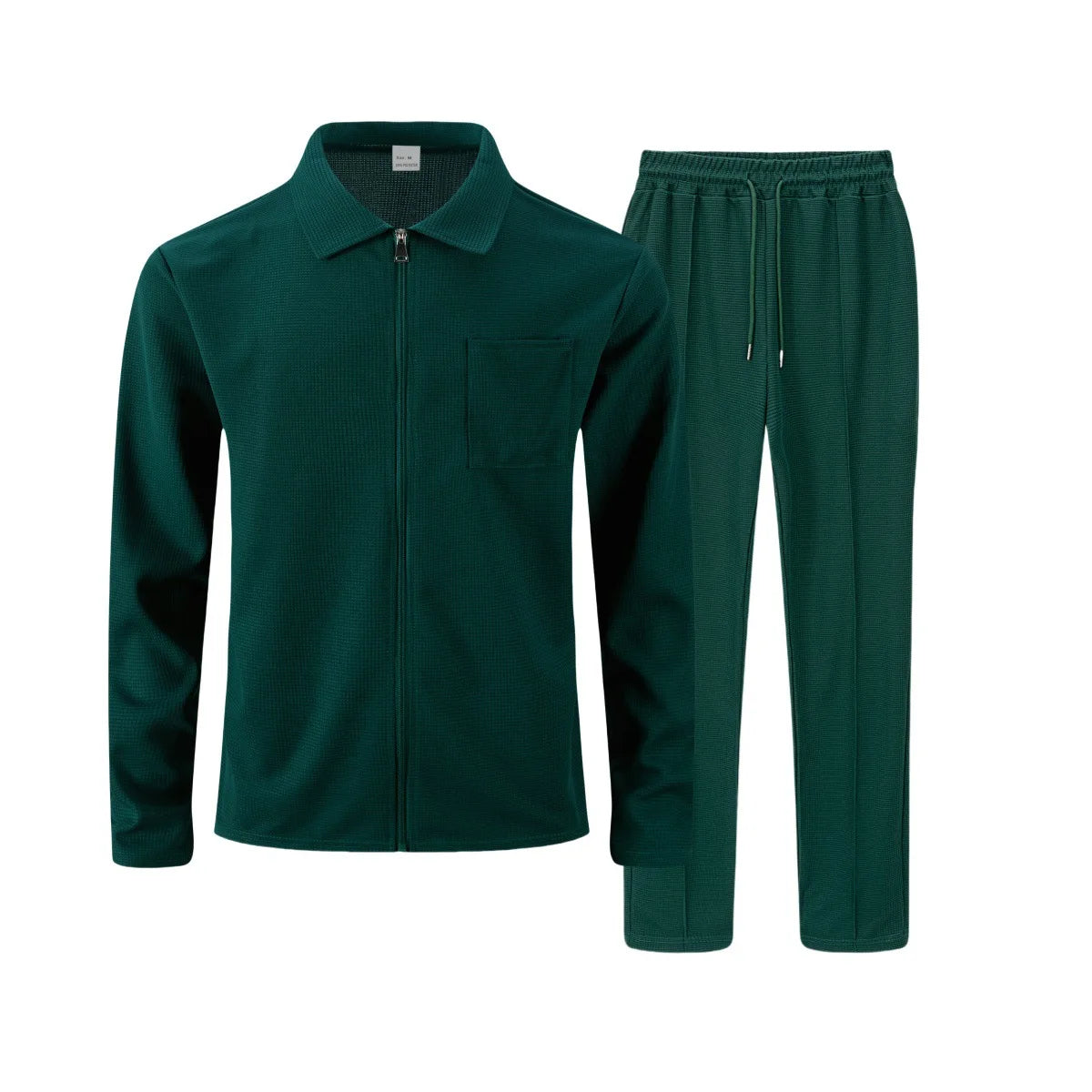 Men's two-piece casual suit, waffle texture jacket and trousers set, plain color casual street style winter and autumn outfit