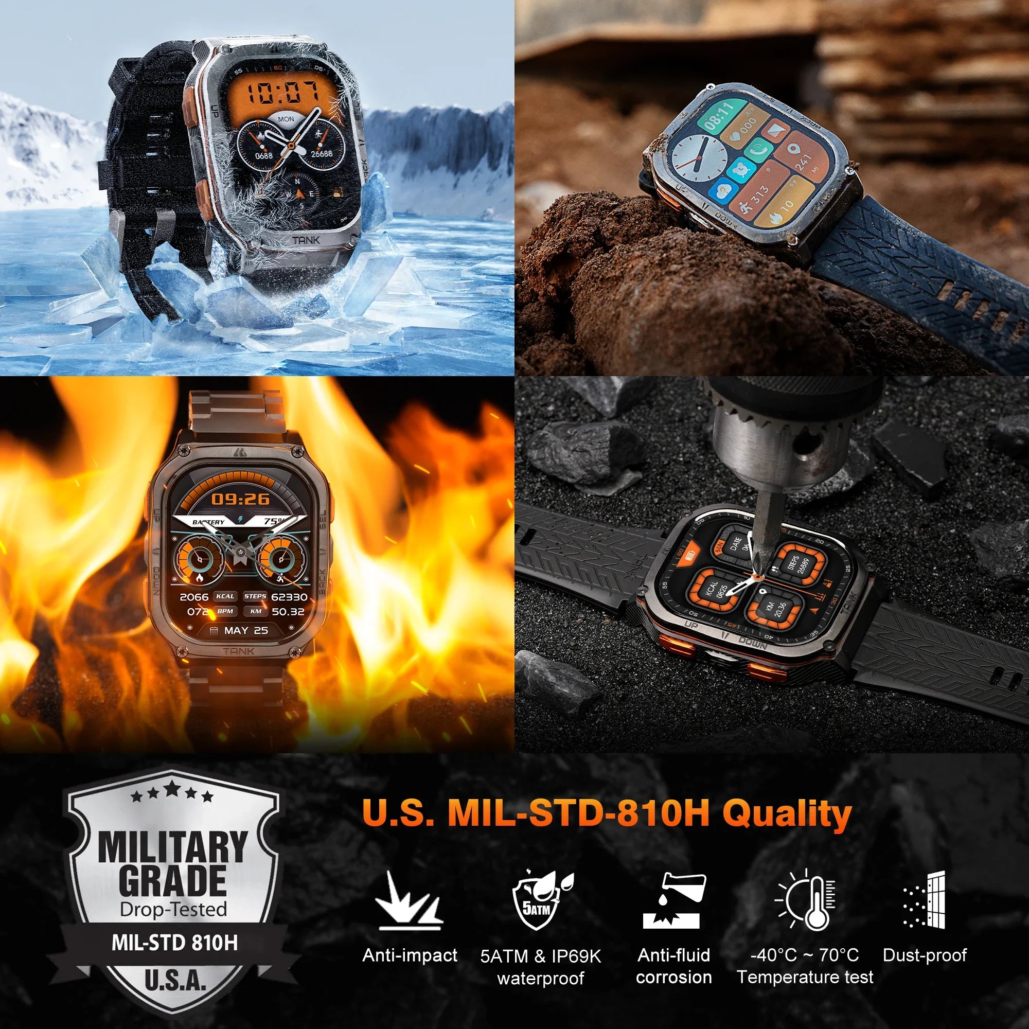 KOSPET TANK M3 Ultra GPS Smart Watch for Men Stainless Steel 5ATM Waterproof Bluetooth Call  24/7 Health Monitor for Android iOS