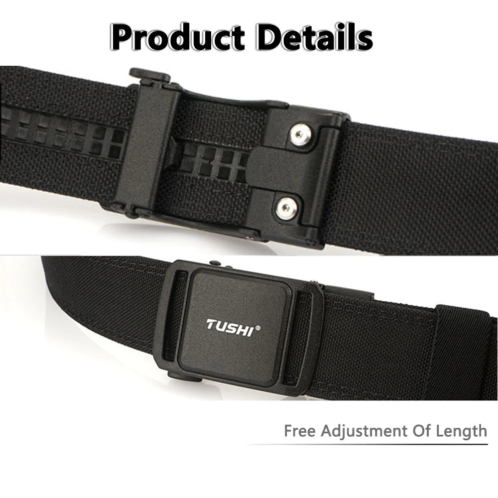 TUSHI 2025 Stiff Tactical Belt for Men Metal Automatic Buckle Military Police Duty Belt 1100D Nylon Gun Belt Casual Girdle Male