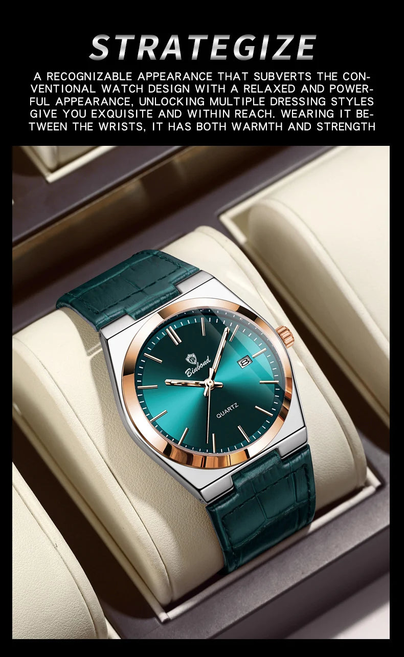 BINBOND Luxury Quartz Wristwatches Luminous Waterproof Auto Date Men's Watch Business Sport Fashion Casual Reloj Leather Clock
