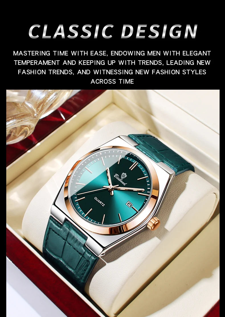BINBOND Luxury Quartz Wristwatches Luminous Waterproof Auto Date Men's Watch Business Sport Fashion Casual Reloj Leather Clock