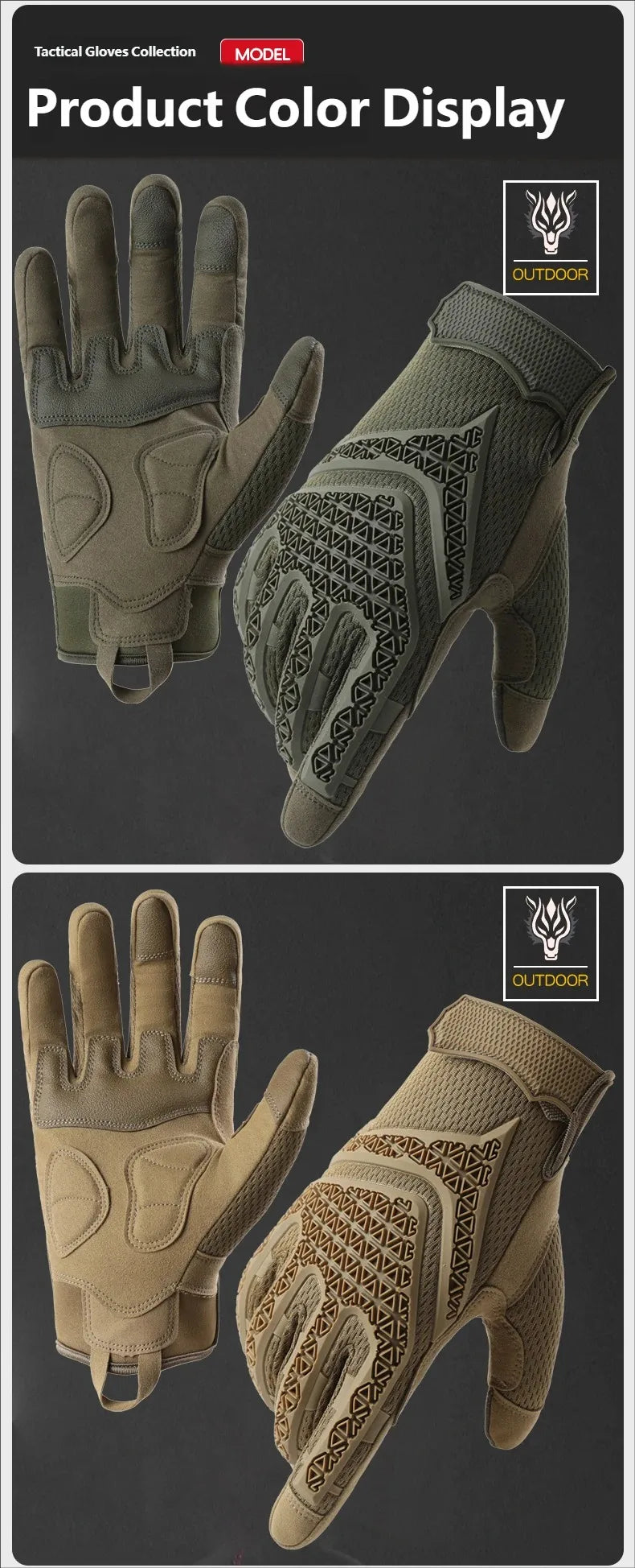 CHRLCK Men Anti-Scratch Cycling Tactics Gloves Wear-resistant Full Finger Hiking Gloves Summer Non-Slip Camping Training Gloves
