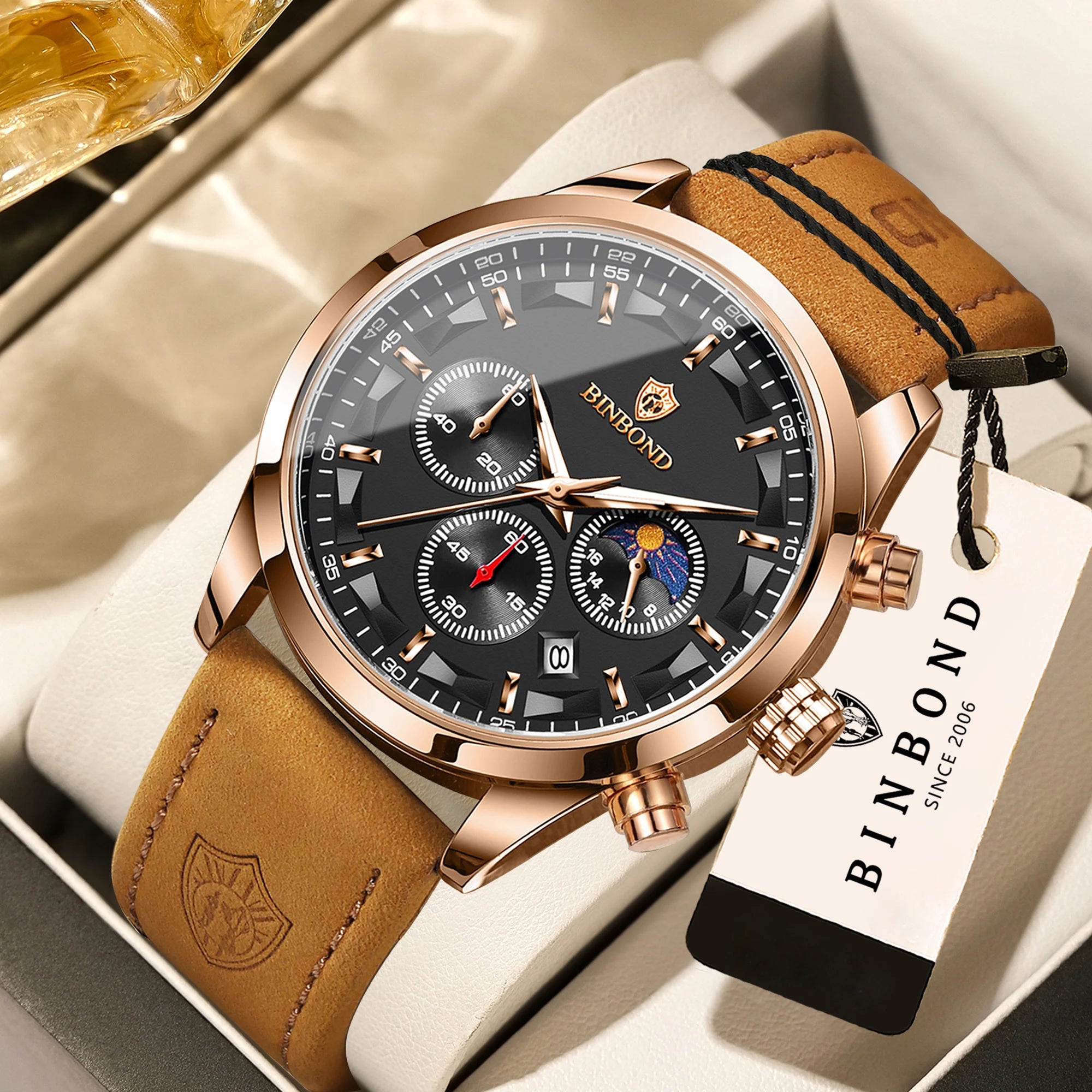BINBOND  luminous waterproof accurate sturdy luxury quartz wristwatches for men chronograph auto date men's watch casual reloj