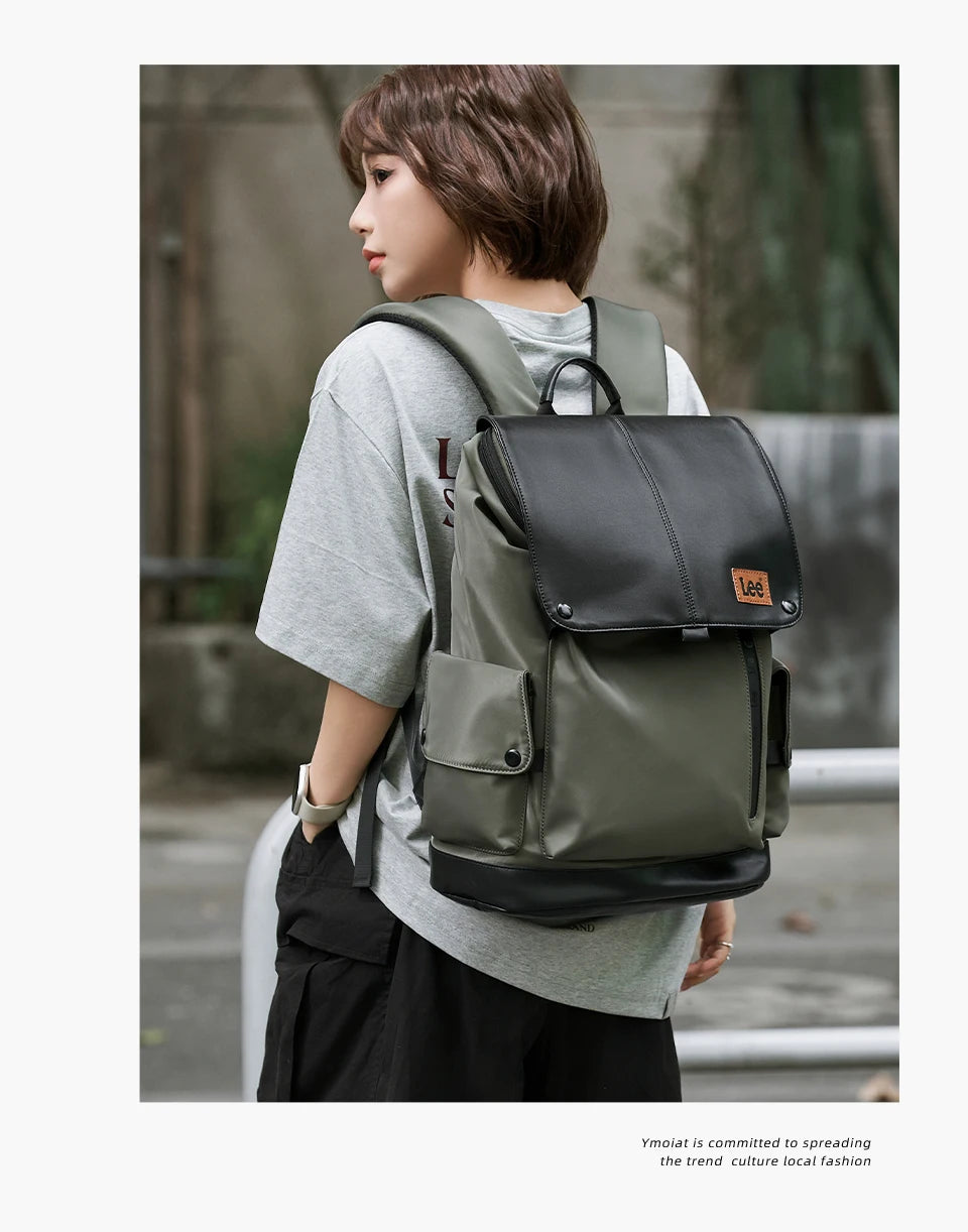 LEE New Korea Style Flip Leather Backpack Women Men Large Capacity Business Commuter Travel Rucksack Buy Laptop School Book Bag