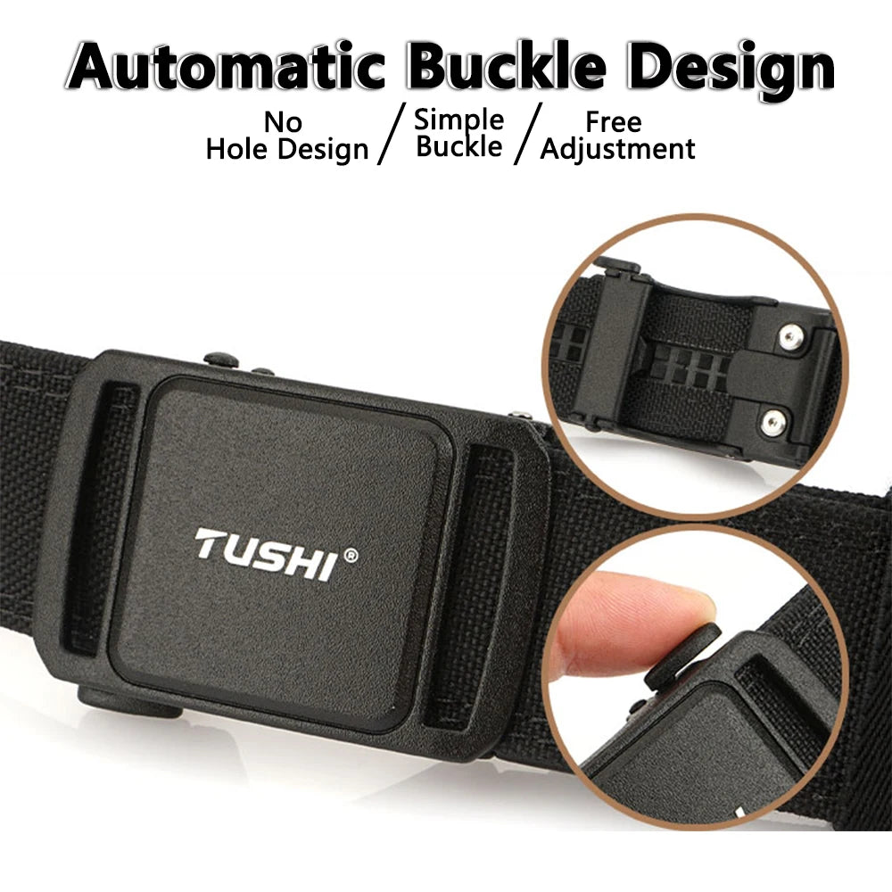 TUSHI 2025 Stiff Tactical Belt for Men Metal Automatic Buckle Military Police Duty Belt 1100D Nylon Gun Belt Casual Girdle Male