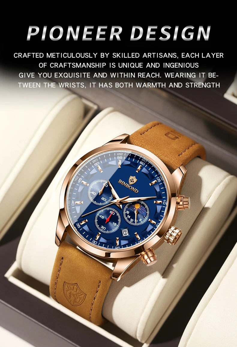 BINBOND  luminous waterproof accurate sturdy luxury quartz wristwatches for men chronograph auto date men's watch casual reloj