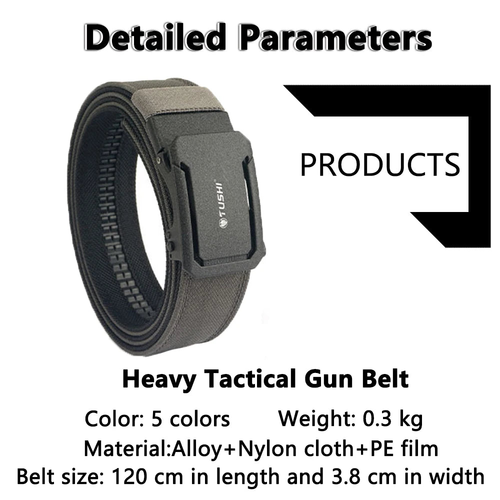 TUSHI Military Tactical Belt for Men Sturdy Nylon Metal Automatic Buckle Police Duty Belt Outdoor Girdle IPSC Sports Accessories