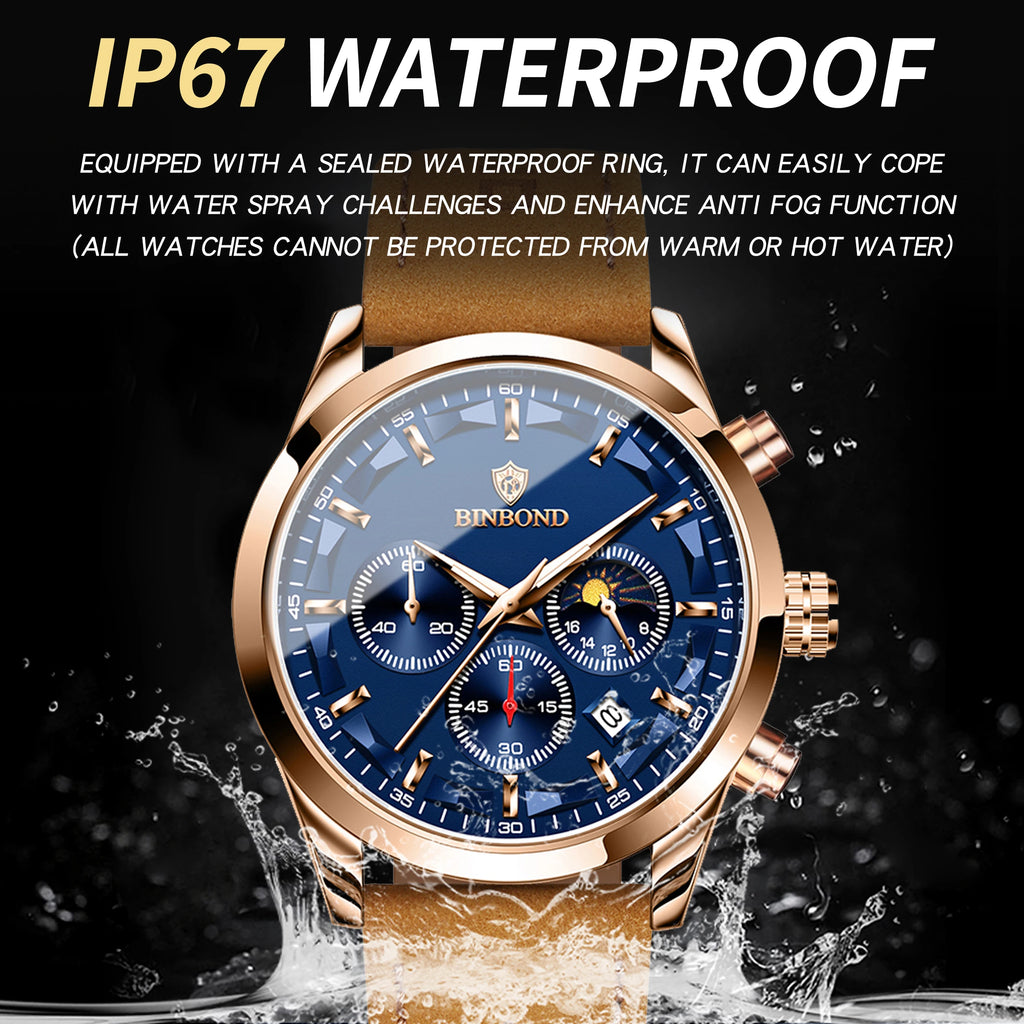 BINBOND  luminous waterproof accurate sturdy luxury quartz wristwatches for men chronograph auto date men's watch casual reloj