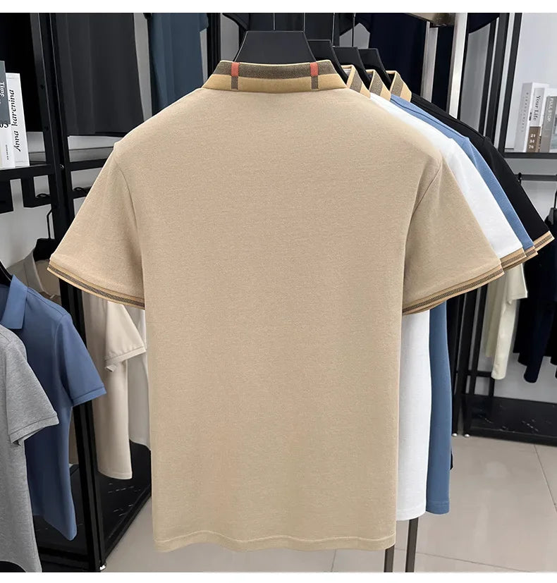 2026 High-end Letter B Printed Summer Men's Color Blocked Lapel Short Sleeved Polo Shirt Versatile Tshirt for Business Commuting