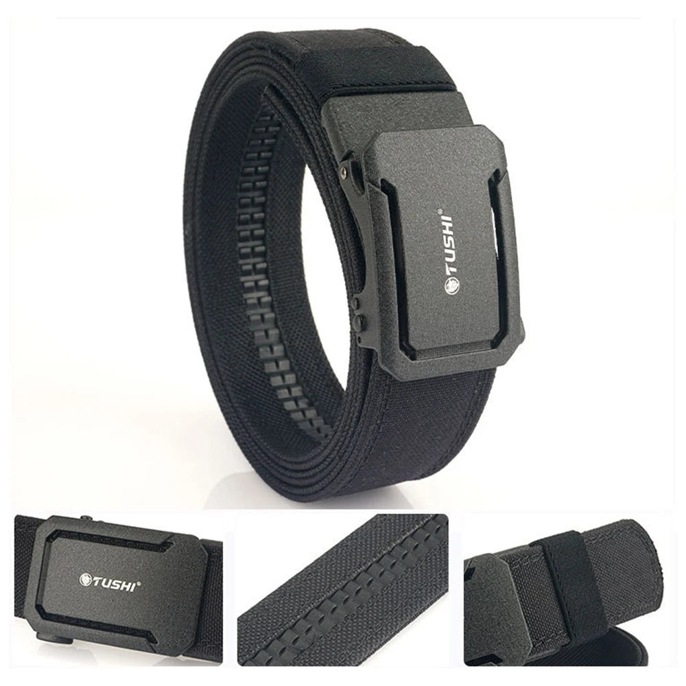 TUSHI Military Tactical Belt for Men Sturdy Nylon Metal Automatic Buckle Police Duty Belt Outdoor Girdle IPSC Sports Accessories