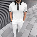 Daily Casual Mens Short Sleeve Outfits Spring Summer Leisure Zipper Lapel Polo Shirt And Pants Two Piece Sets Men Vintage Suits
