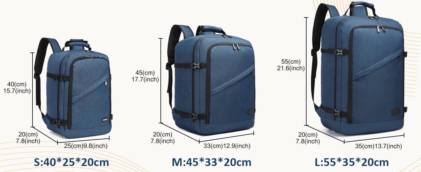 S/M/L Kono Cabin bag-Minimalist, Lightweight, Compatible with Ryanair hand luggage, Travel Backpack, 20L-38L