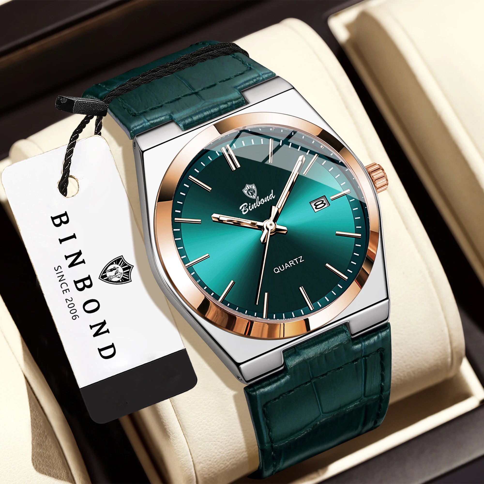BINBOND Luxury Quartz Wristwatches Luminous Waterproof Auto Date Men's Watch Business Sport Fashion Casual Reloj Leather Clock