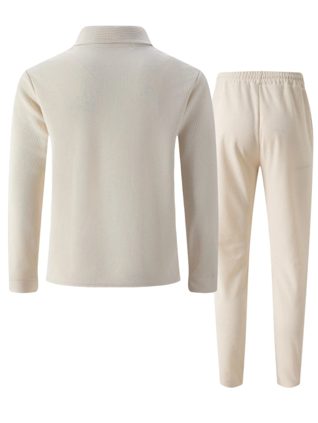 2025 Autumn New Style Waffle Pure Color Collar Pocket Long Sleeve Long Pants Casual Set