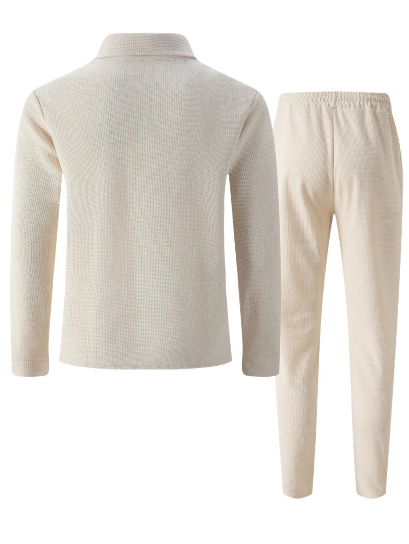 2025 Autumn New Style Waffle Pure Color Collar Pocket Long Sleeve Long Pants Casual Set