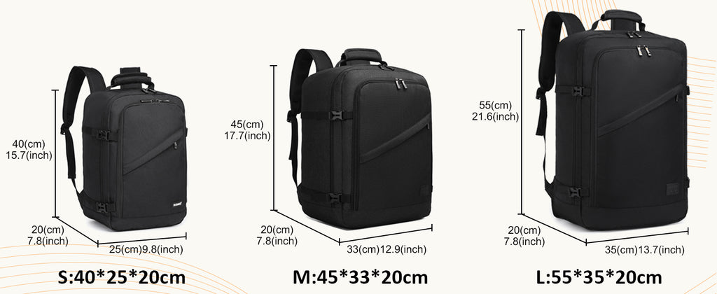 S/M/L Kono Cabin bag-Minimalist, Lightweight, Compatible with Ryanair hand luggage, Travel Backpack, 20L-38L